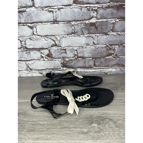 Kate Spade Bennett Black White Bow Jelly Rubber Flat Sandals Women Sz 9M US/40EU - Picture 11 of 16